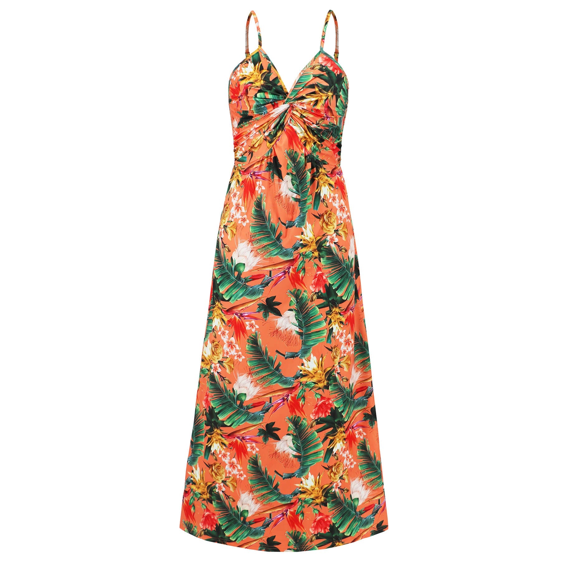 Cynthia Floral V-Neck Boho Maxi Dress - Orange