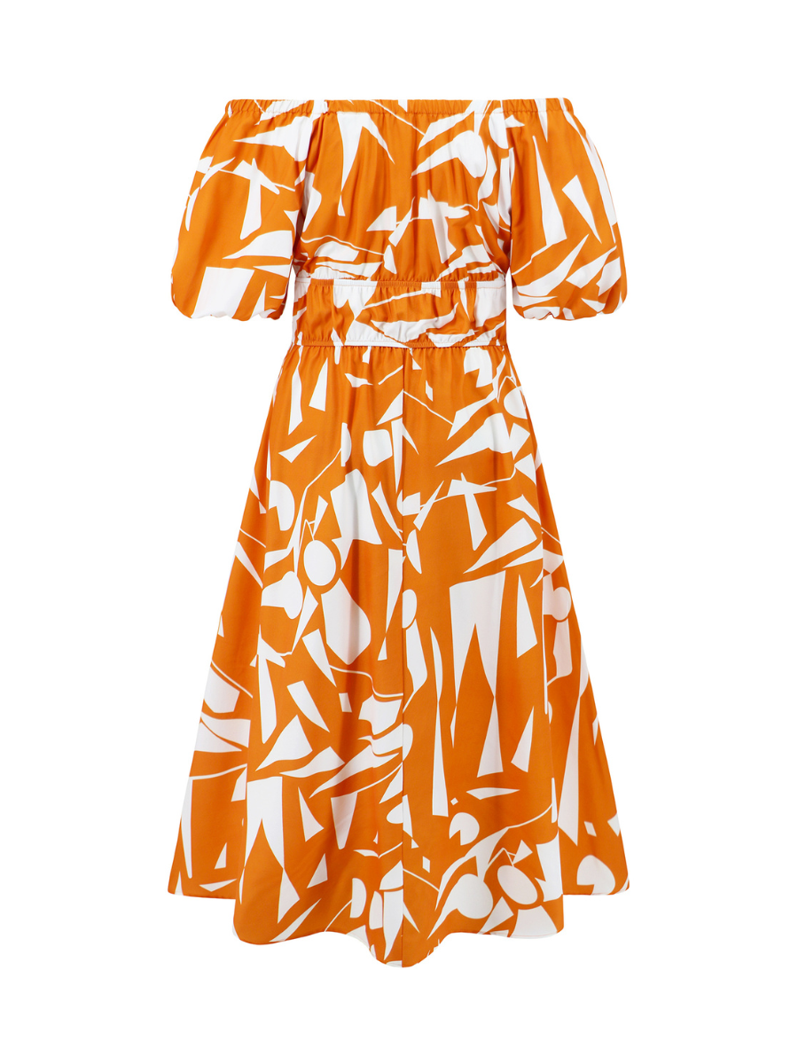 Summer in Amalfi Puff Sleeve Midi Dress - Orange