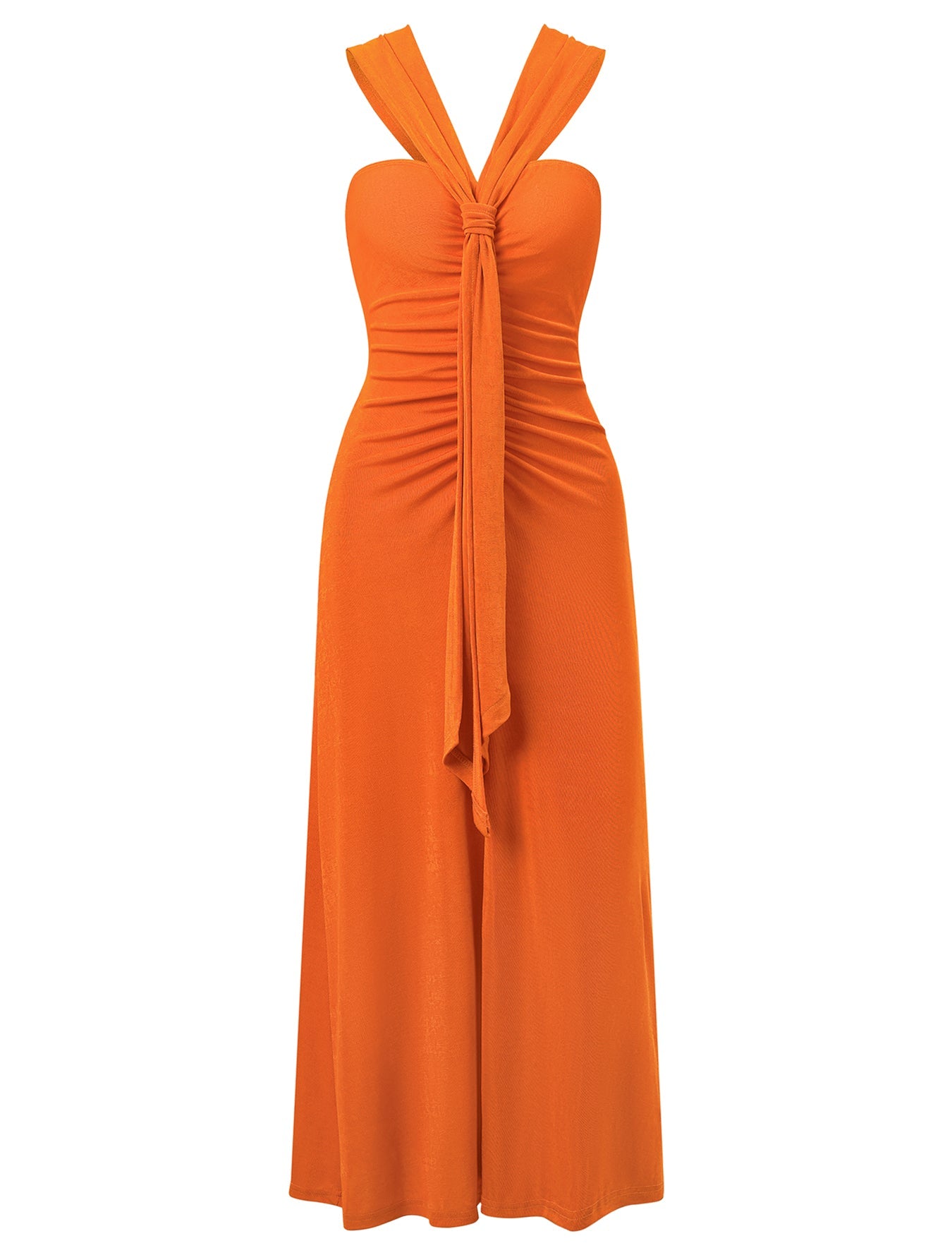 Rylee Solid Halter Neck Maxi Dress - Orange