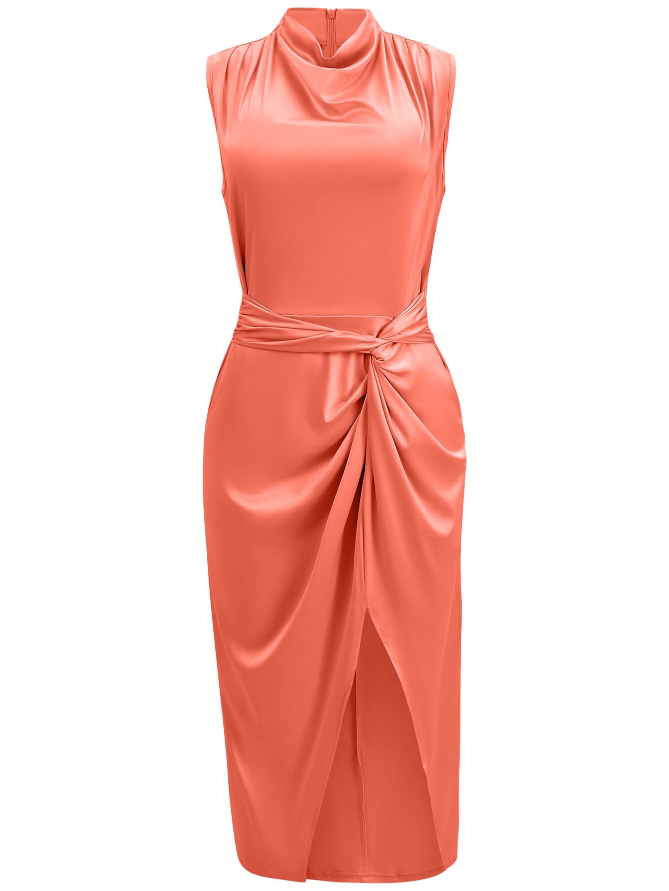 Dixon Slit Satin Midi Dress - Orange