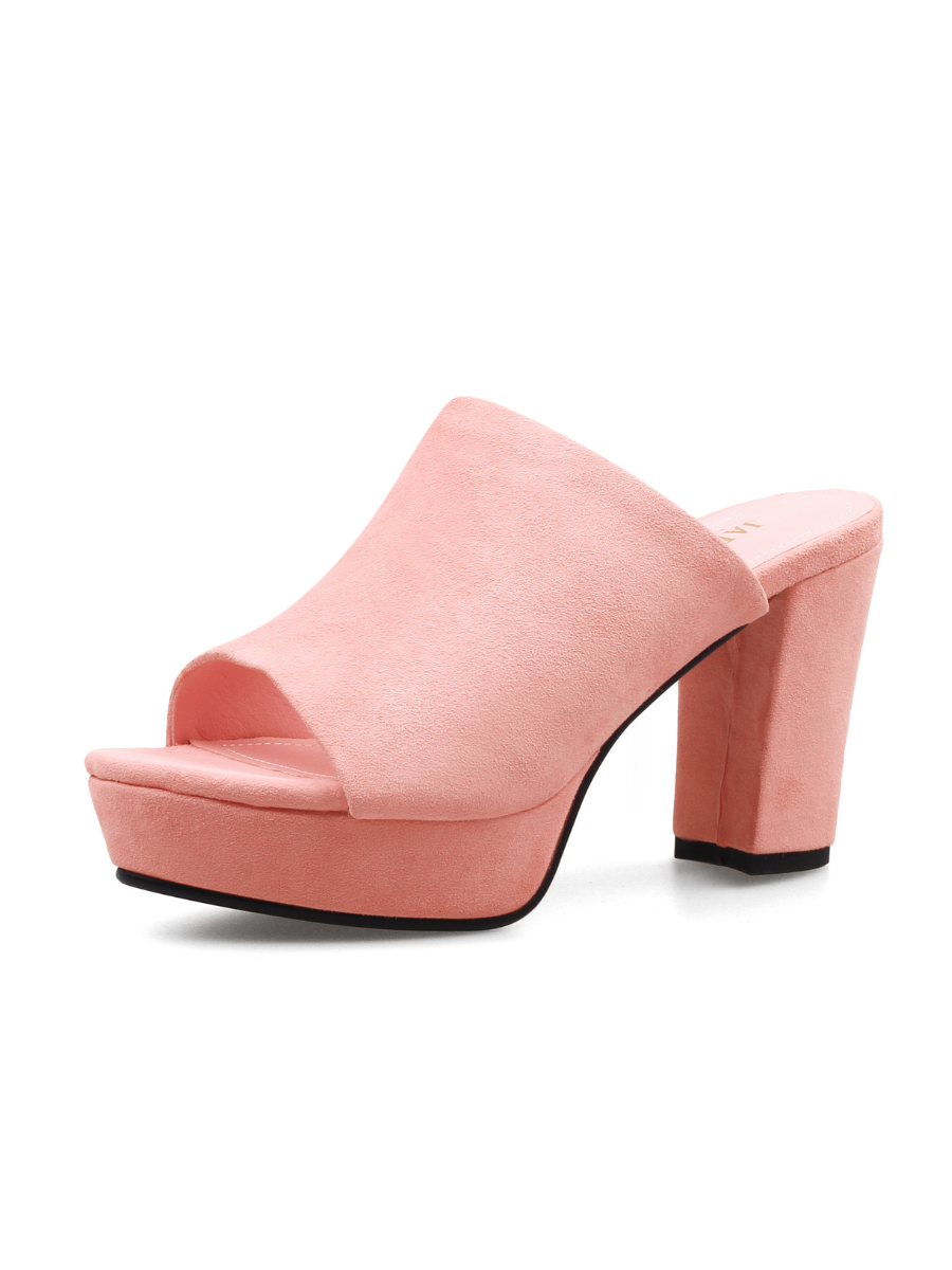 JADY ROSE | PEEP TOE LEATHER PLATFORM MULE - PEACH