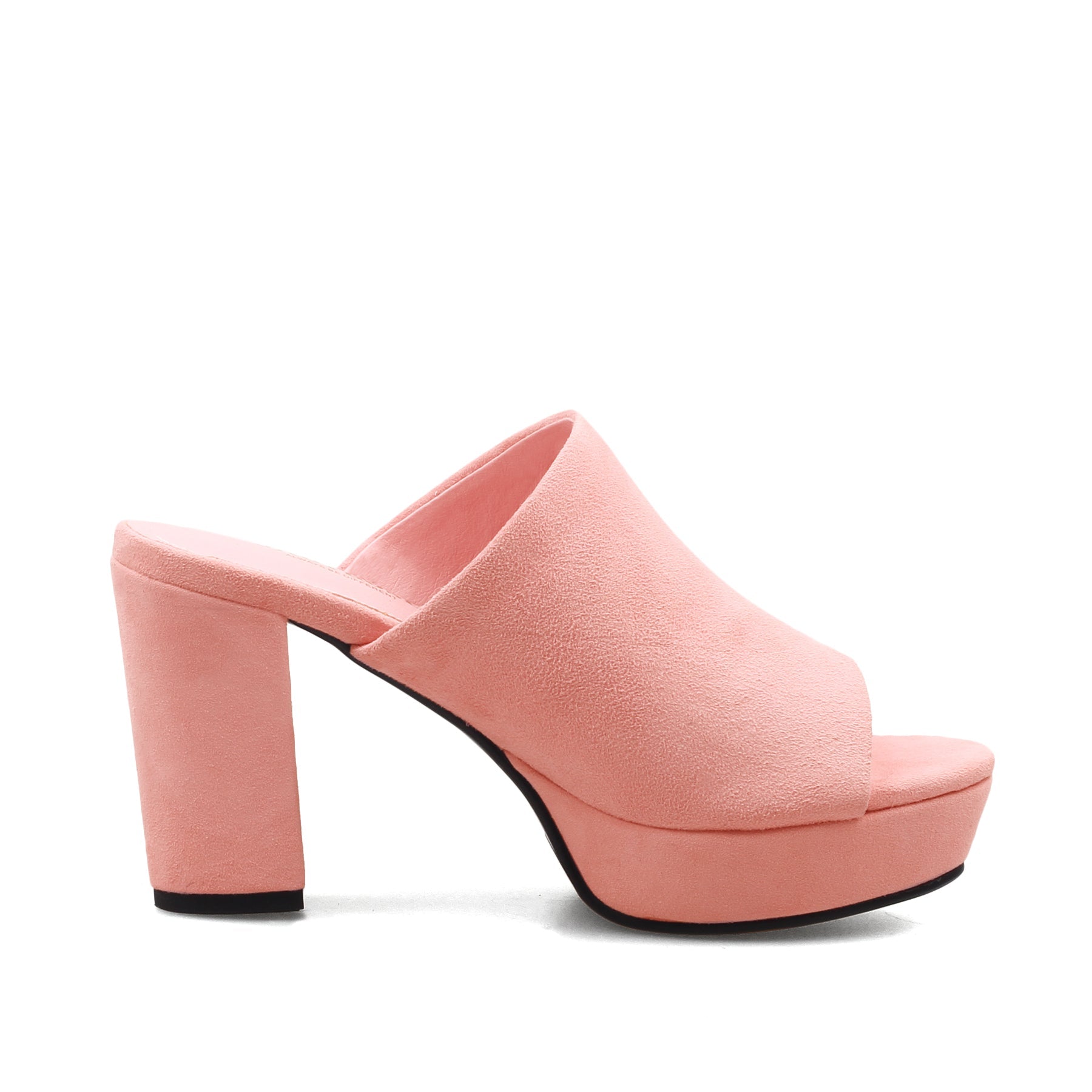 JADY ROSE | PEEP TOE LEATHER PLATFORM MULE - PEACH