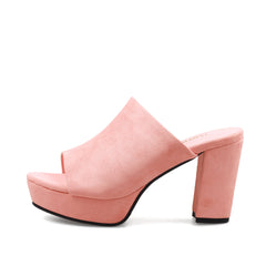 JADY ROSE | PEEP TOE LEATHER PLATFORM MULE - PEACH