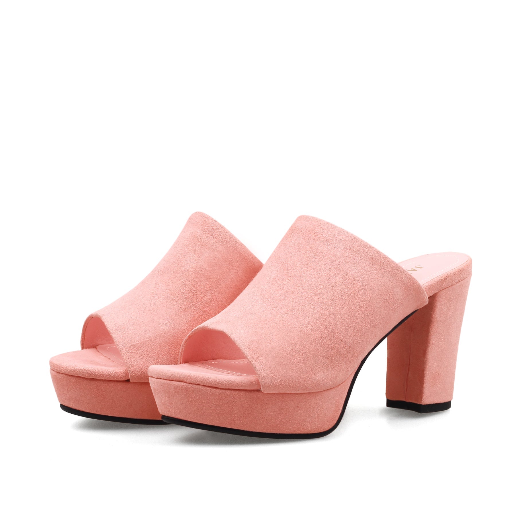 JADY ROSE | PEEP TOE LEATHER PLATFORM MULE - PEACH