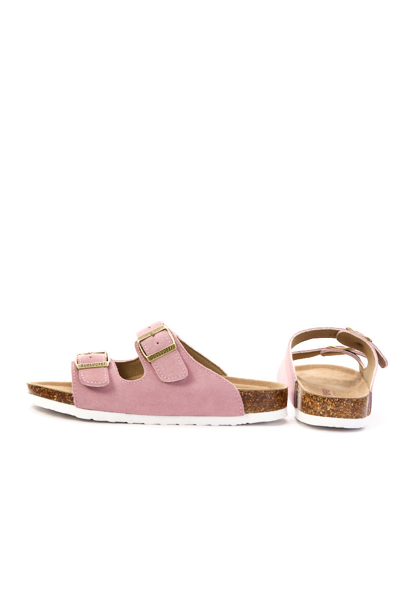 Maibulun | Double Strap Suede Footbed Sandal - Pink