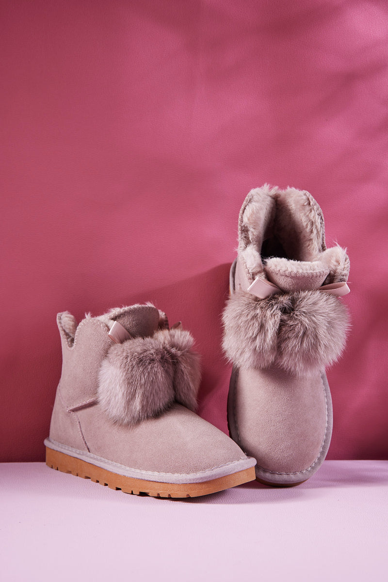 SMAIBULUN Ugg | Faux Fur Balls Suede Boot - Pink