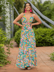 Cynthia Floral V-Neck Boho Maxi Dress - Pink