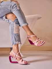 Jady Rose | Eloise Leather Strappy Wedges- Pink