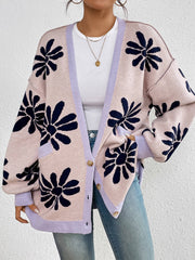 Janelle Floral Knit Cardigan - Pink