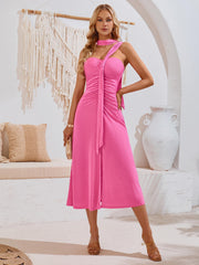 Rylee Solid Halter Neck Maxi Dress - Pink