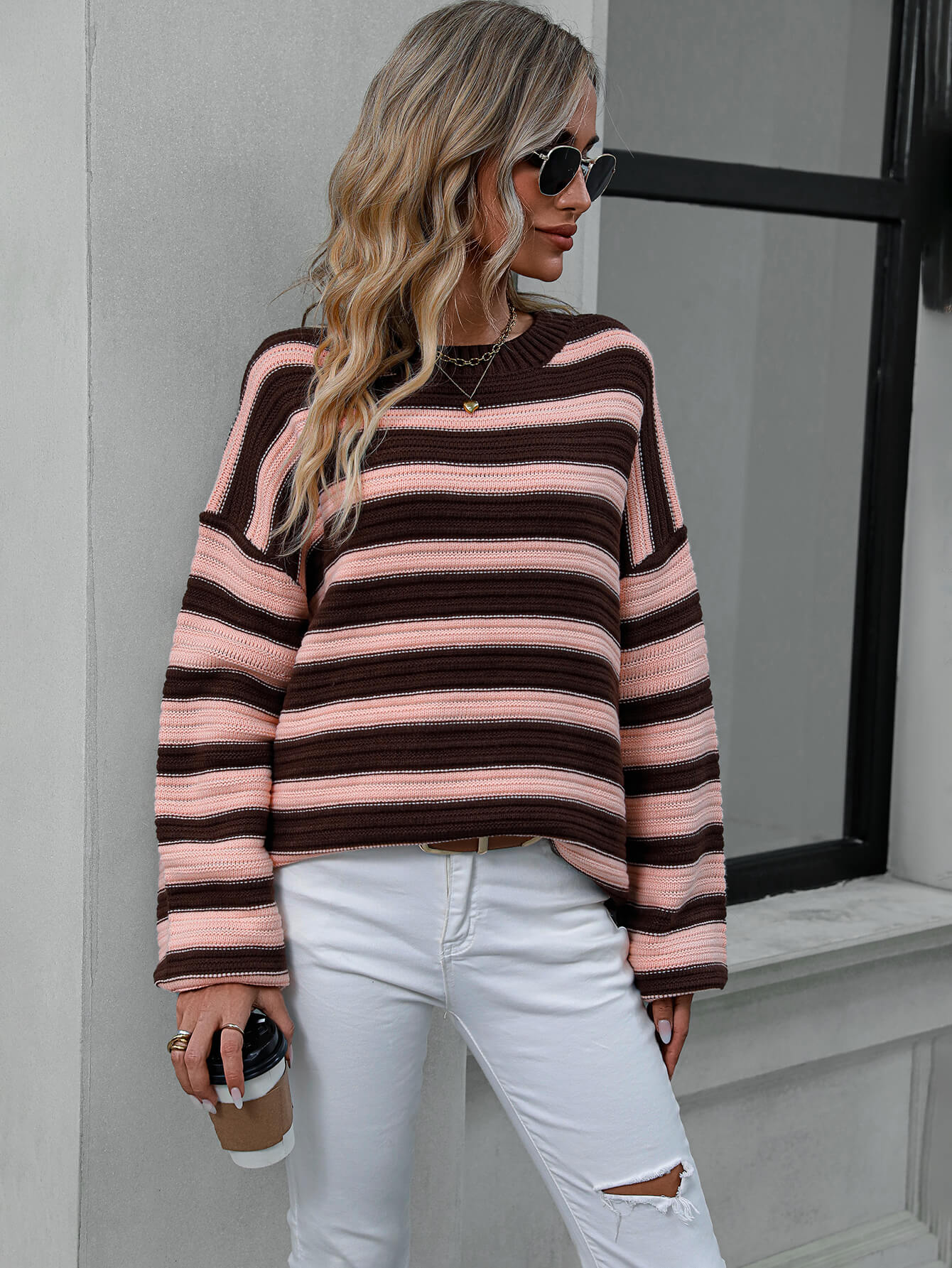 Milton Striped Pullover Knit Sweater - Pink