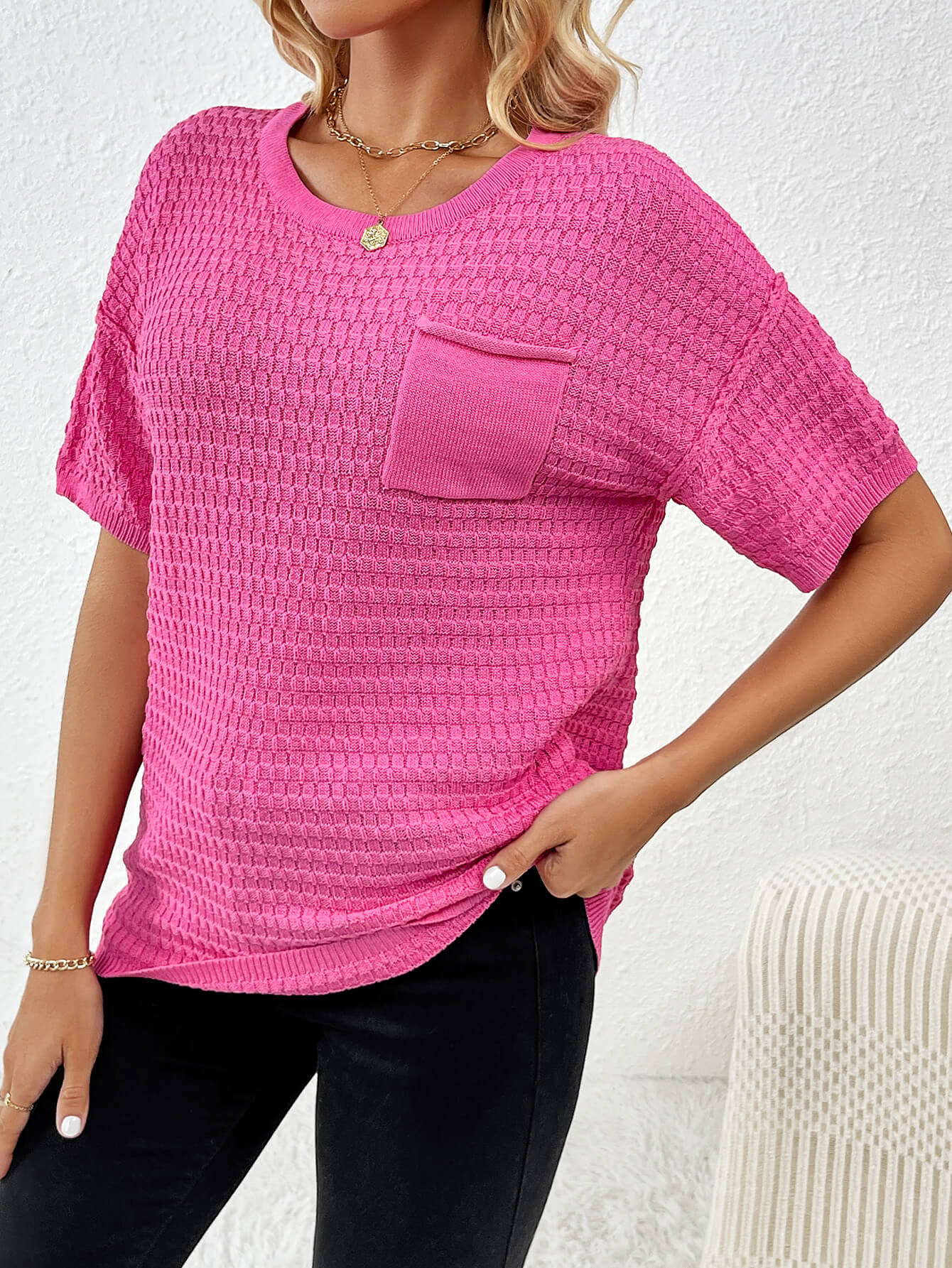 Lettie Short Sleeve Sweater Top - Pink