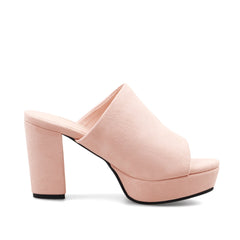 JADY ROSE | PEEP TOE LEATHER PLATFORM MULE - PINK