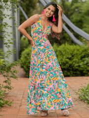 Cynthia Floral V-Neck Boho Maxi Dress - Pink