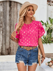 Kaylee Polka Dot Short Sleeve Top - Fuchsia