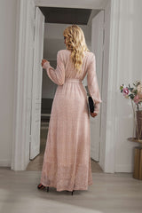 LEANDRA FRONT SPLIT SHIMMER MAXI DRESS - PINK