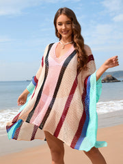 Calypso Stripe Knit Crochet Kimono - Pink