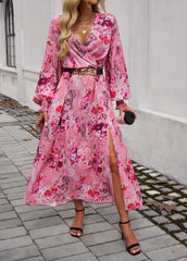 Lisette V-Neck Floral Print Tiered Maxi Dress - Pink