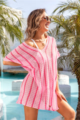 Edna Striped Cover Up Knit Sweater - Pink