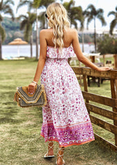 MARISA FLORAL OFF THE SHOULDER MAXI DRESS - PINK