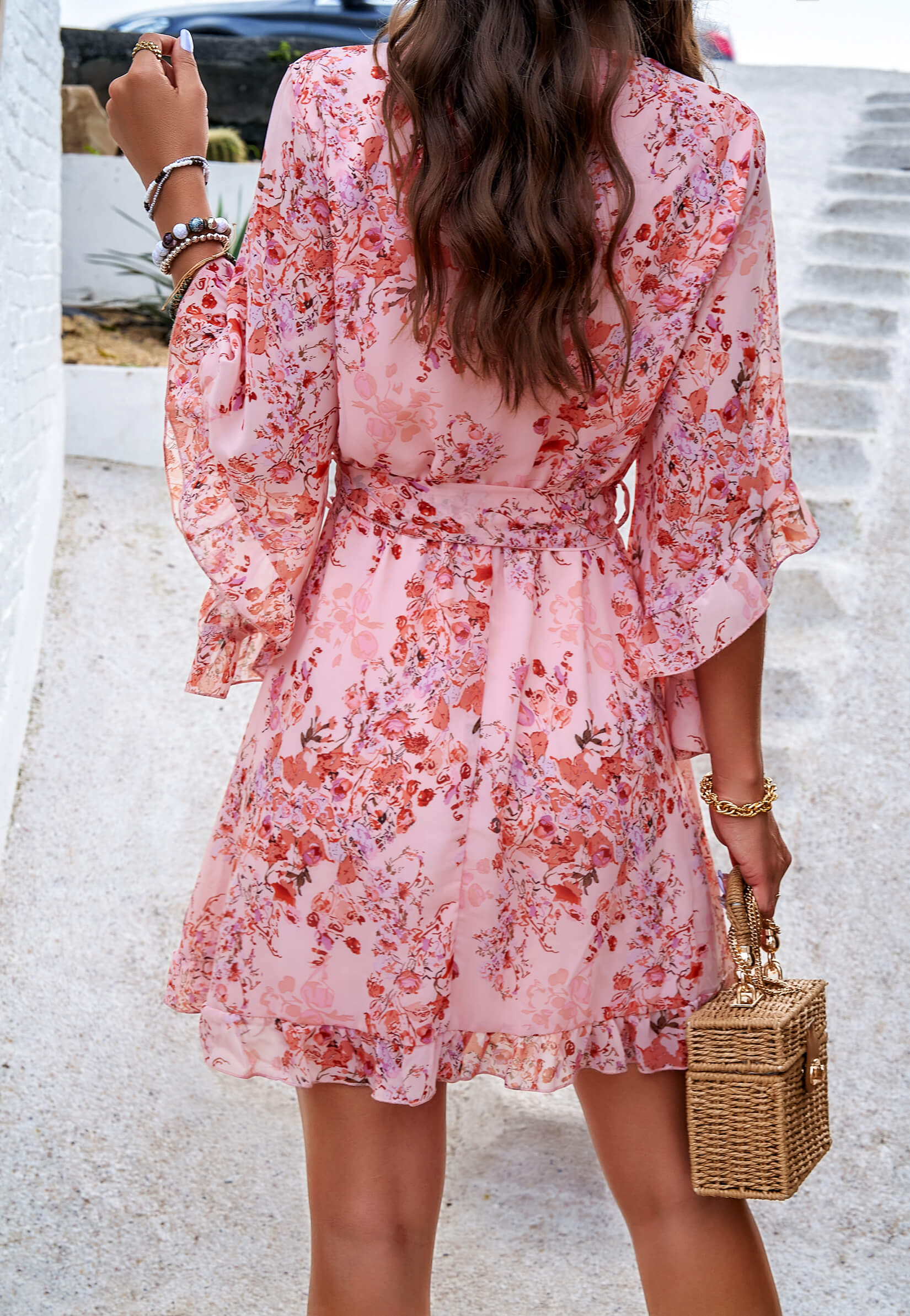 Sienna Floral Wrap Mini Dress - Pink