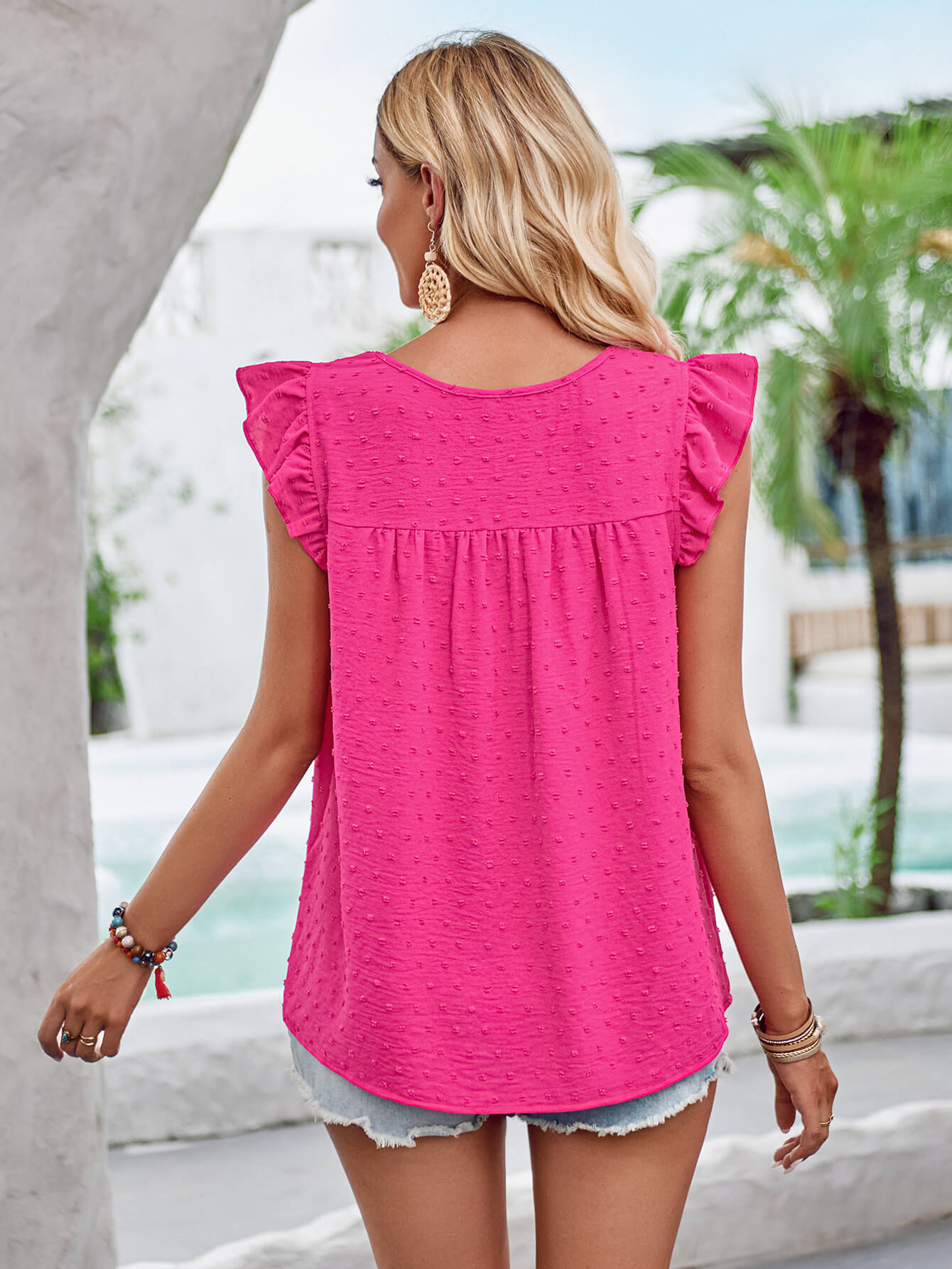 Meredith Short Ruffle Sleeve Top - Pink