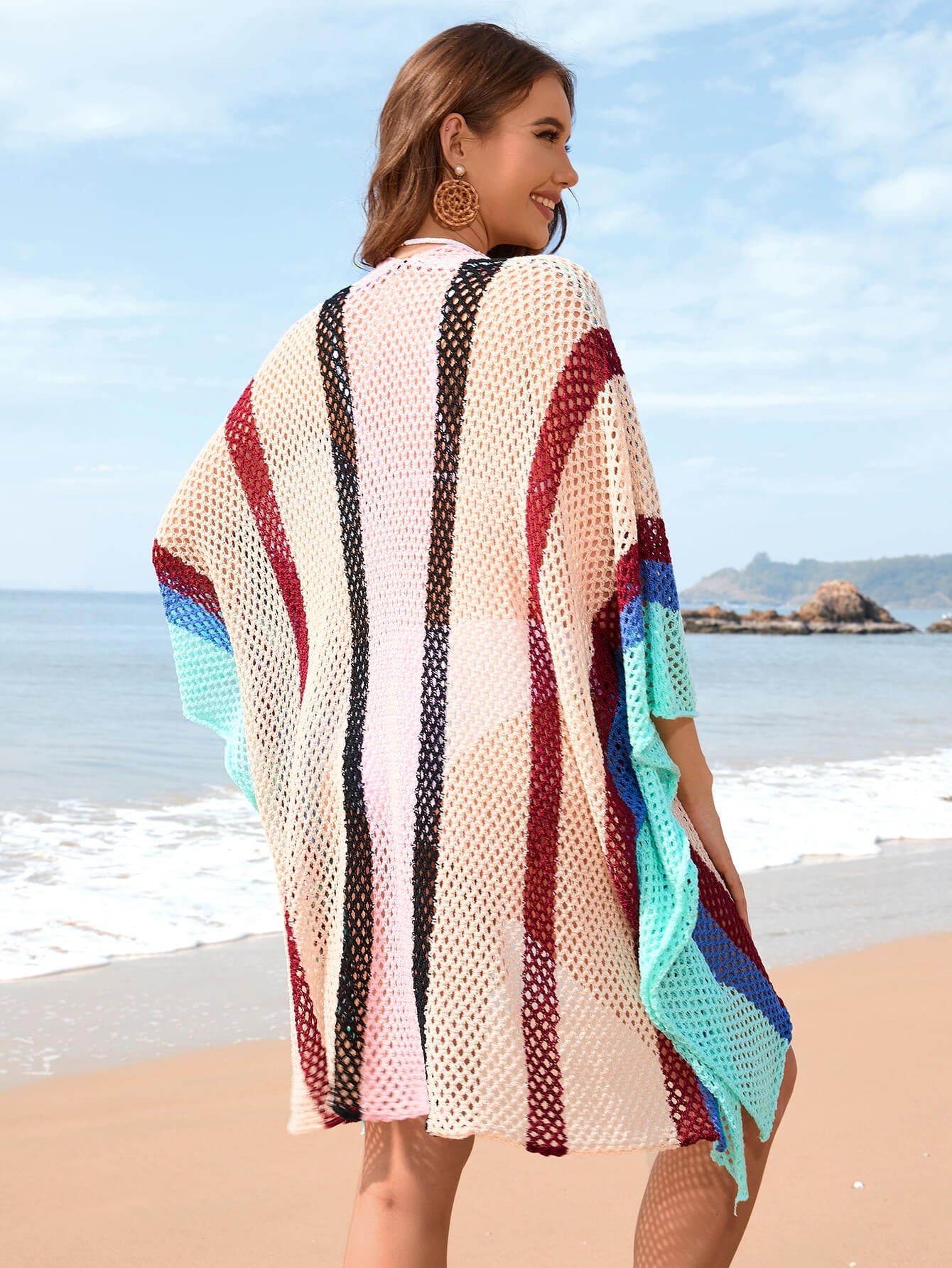 Calypso Stripe Knit Crochet Kimono - Pink