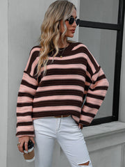 Milton Striped Pullover Knit Sweater - Pink