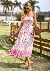 MARISA FLORAL OFF THE SHOULDER MAXI DRESS - PINK