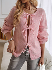 Shes The Cute Bow Detail Sweater Cardigan - Pink