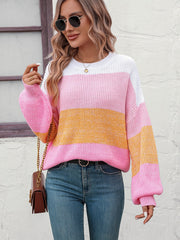 Milton Contrast Striped Pullover Sweater - Pink