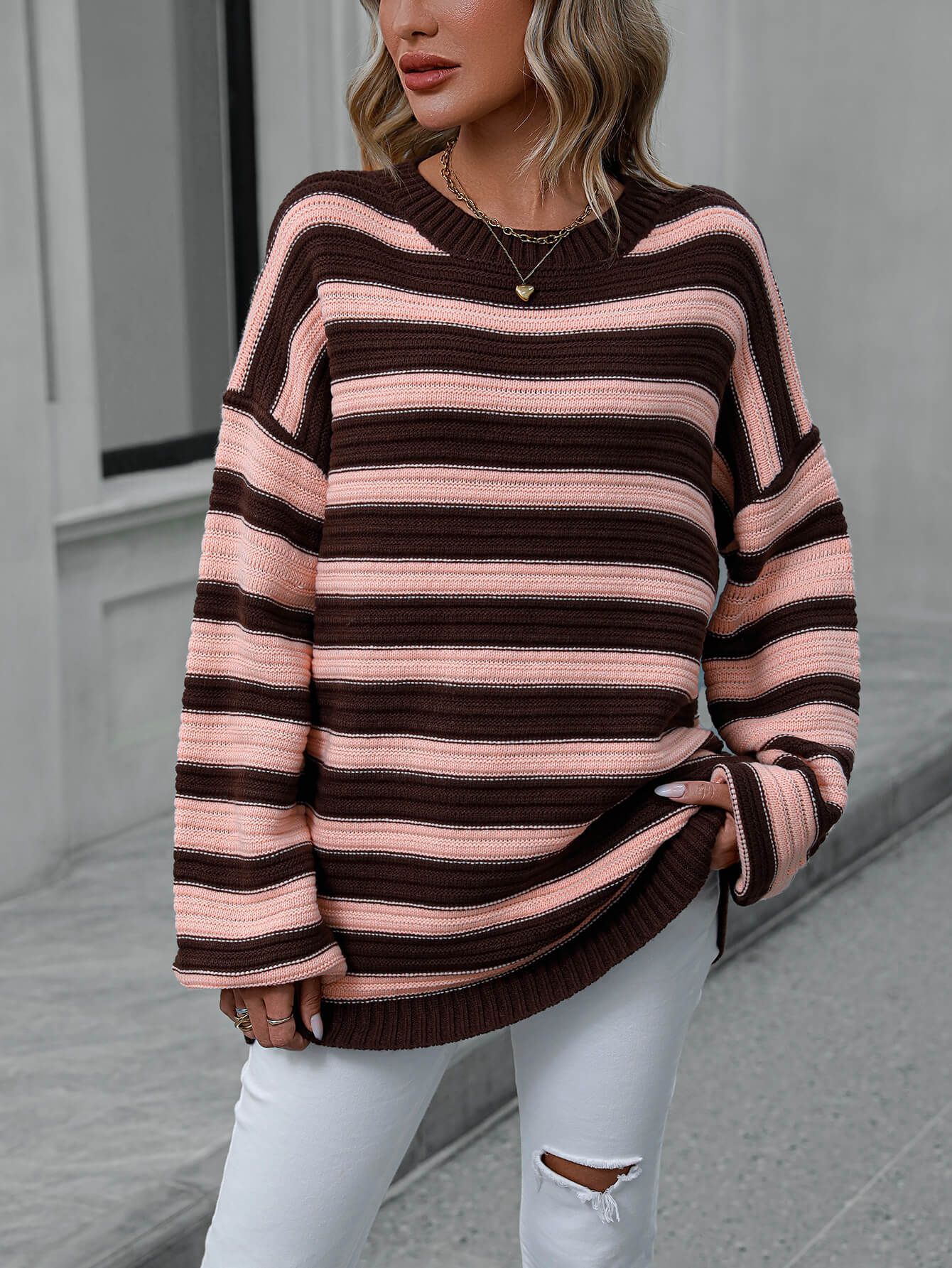 Milton Striped Pullover Knit Sweater - Pink