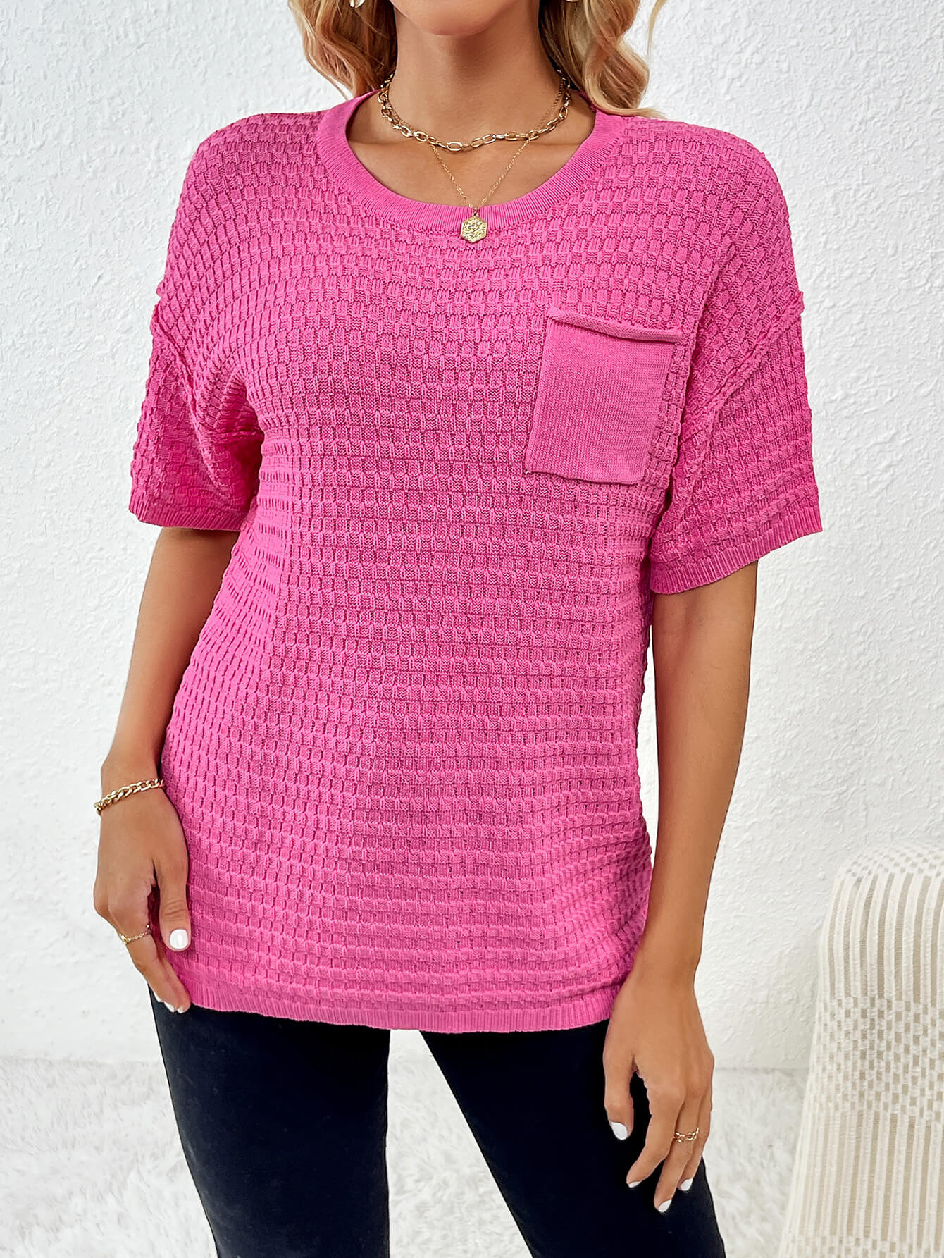 Lettie Short Sleeve Sweater Top - Pink