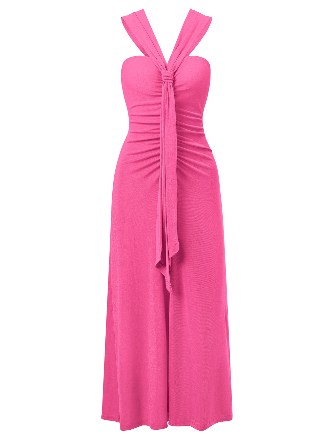 Rylee Solid Halter Neck Maxi Dress - Pink