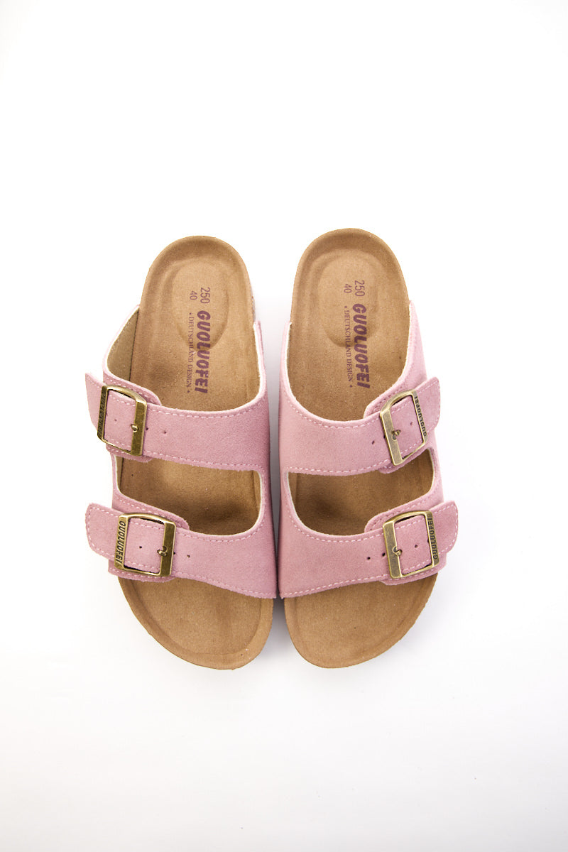 Maibulun | Double Strap Suede Footbed Sandal - Pink