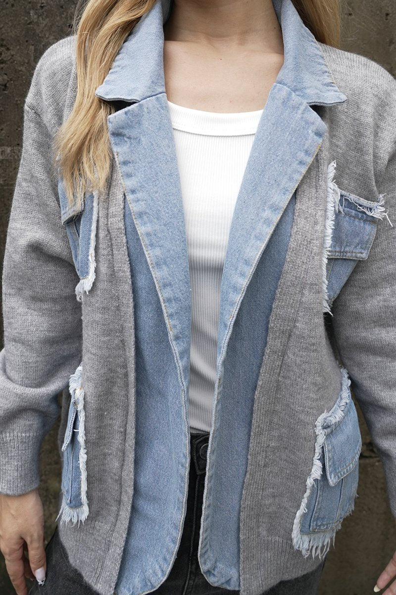 Women's knitted denim patchwork jacket