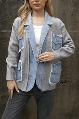 Women's knitted denim patchwork jacket