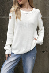 Women's knitted off-shoulder beaded sweater