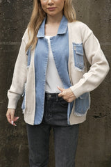 Women's knitted denim patchwork jacket