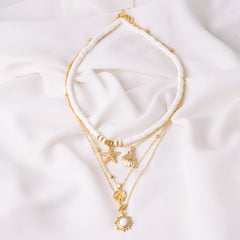 Retro Starfish Shell Multilayer Pendant Necklace