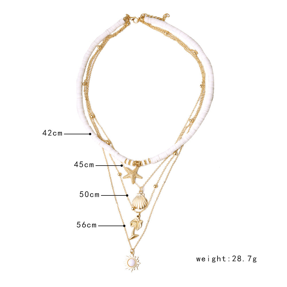 Retro Starfish Shell Multilayer Pendant Necklace