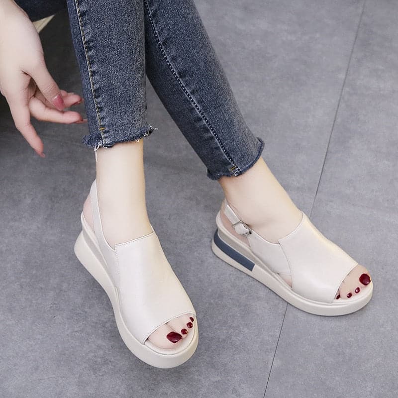 Wedge Shoes for Women Sandals Solid Color Open Toe High Heels Casual Ladies Buckle Strap Fashion Female Sandalias