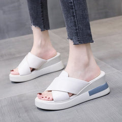 Wedge Shoes for Women Sandals Solid Color Open Toe High Heels Casual Ladies Buckle Strap Fashion Female Sandalias