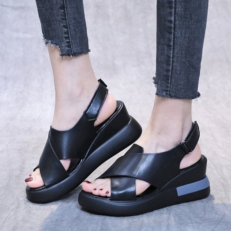 Wedge Shoes for Women Sandals Solid Color Open Toe High Heels Casual Ladies Buckle Strap Fashion Female Sandalias