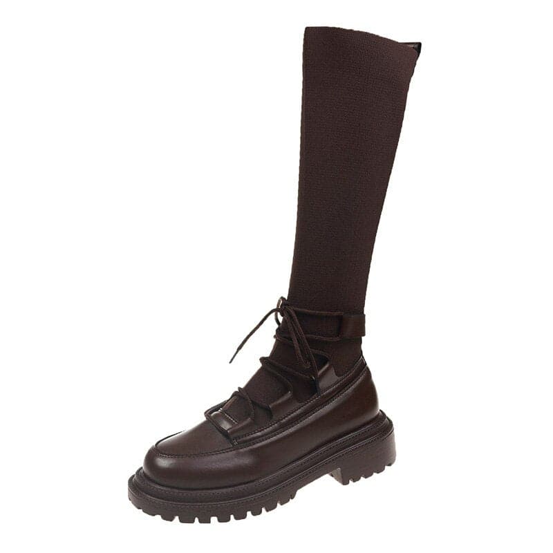 Women's Rubber Boots Female Shoes Thigh High Heels Round Toe Boots