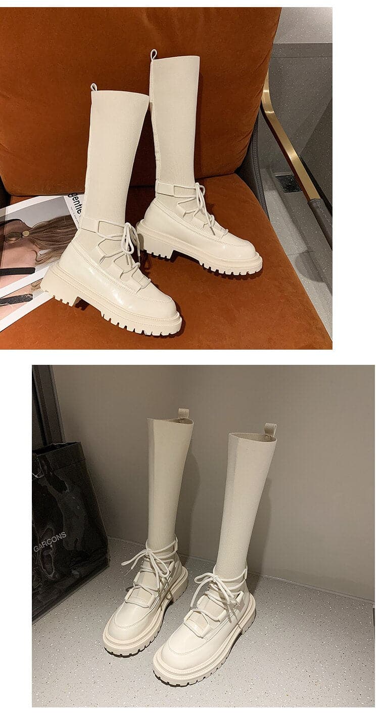 Women's Rubber Boots Female Shoes Thigh High Heels Round Toe Boots