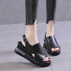 Wedge Shoes for Women Sandals Solid Color Open Toe High Heels Casual Ladies Buckle Strap Fashion Female Sandalias