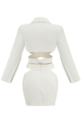 Puff Sleeve Cutout Wrap Front Blazer Mini Two Piece Dress - White