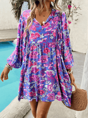 Athena Floral Boho Mini Dress - Purple