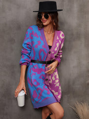 Hollis Leopard Knit Long Cardigan - Purple